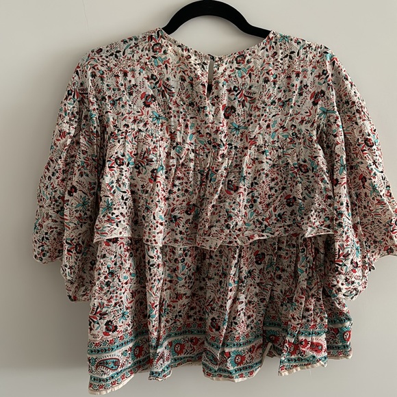 Ne Quittezpas Indian Block Print Boho Ruffle Top Womens Small - Picture 5 of 7